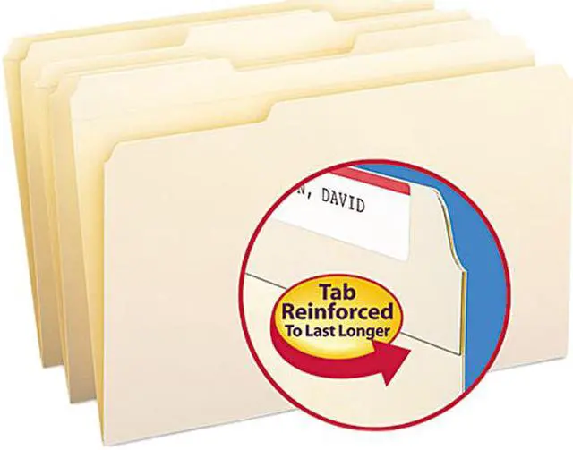 Main image of Smead 15334 File Folders, 1/3 Cut Assorted, Reinforced Top Tab, Legal, Manila, 100/Box