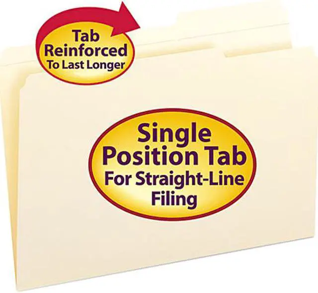 Main image of Smead 15386 Guide Height Folder, 2/5 Cut Right, Reinforced Top Tab, Legal, Manila, 100/Box