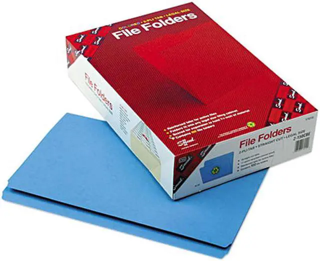 Main image of Smead 17010 File Folders, Straight Cut, Reinforced Top Tab, Legal, Blue, 100/Box