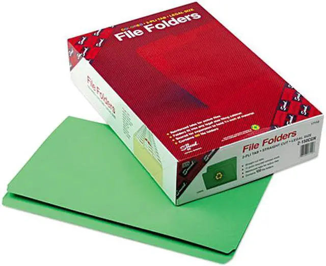 Main image of Smead 17110 File Folders, Straight Cut, Reinforced Top Tab, Legal, Green, 100/Box