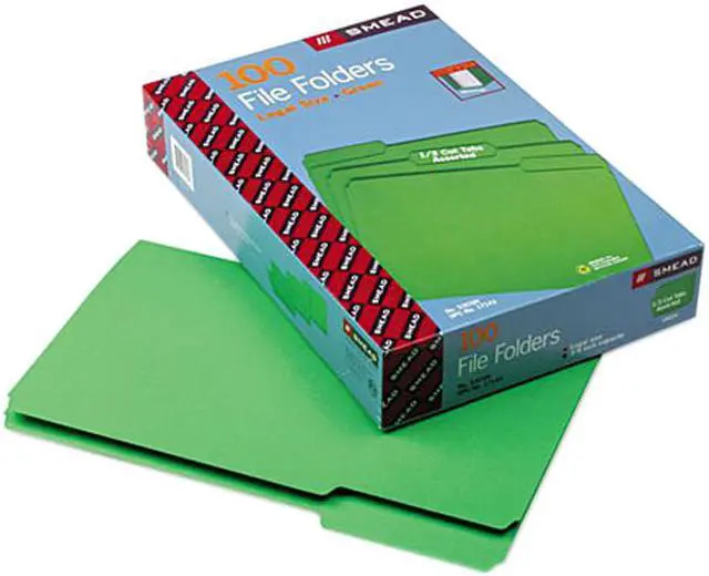 Main image of Smead 17143 File Folders, 1/3 Cut Top Tab, Legal, Green, 100/Box
