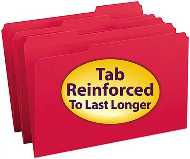 Main image of Smead 17734 File Folders, 1/3 Cut, Reinforced Top tab, Legal, Red, 100/Box