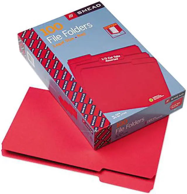 Main image of Smead 17743 File Folders, 1/3 Cut Top Tab, Legal, Red, 100/Box