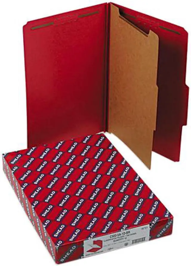 Main image of Smead 18731 Pressboard Classification Folders, Legal, Four-Section, Bright Red, 10/Box