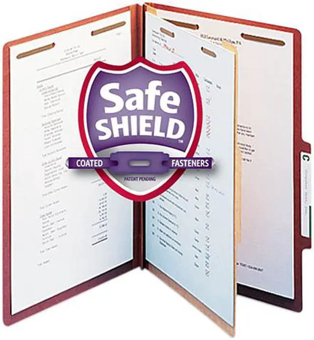 Main image of Smead 18775 Pressboard Classification Folders, Self Tab, Legal, Four-Section, Red, 10/Box