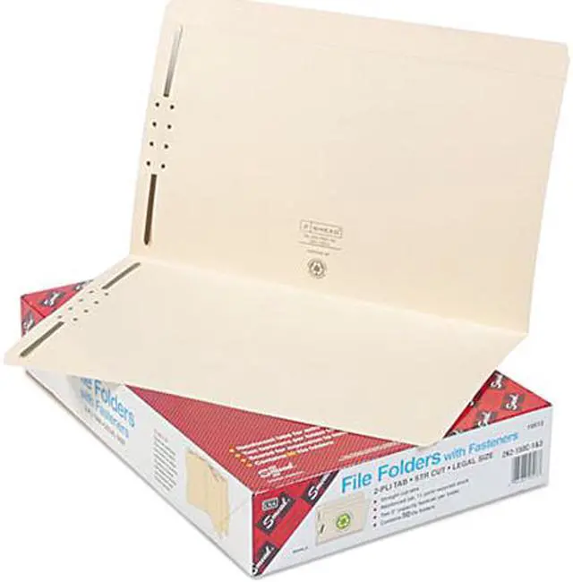 Main image of Smead 19513 Folders, Two Fasteners, Straight Cut, Top Tab, Legal, Manila, 50/Box