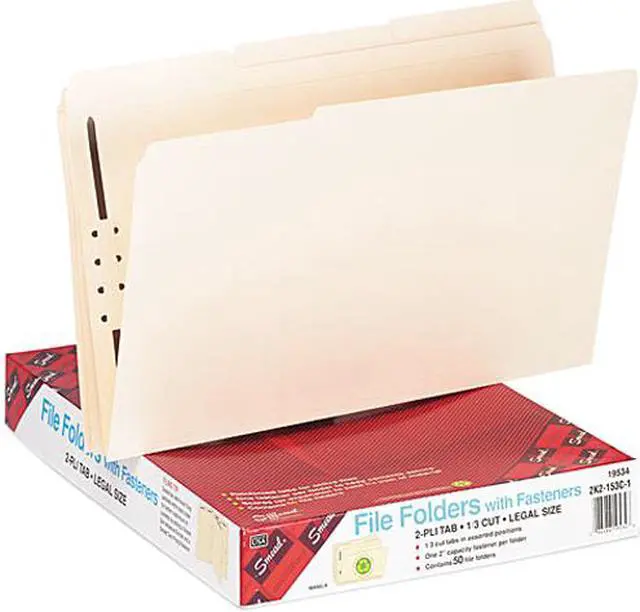 Main image of Smead 19534 Folders, One Fastener, 1/3 Cut Assorted, Top Tab, Legal, Manila, 50/Box