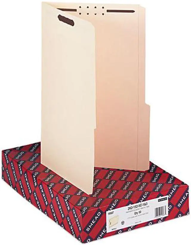 Main image of Smead 19587 Folder, Two Fasteners, 2/5 Cut Right, Top Tab, Legal, Manila, 50/Box