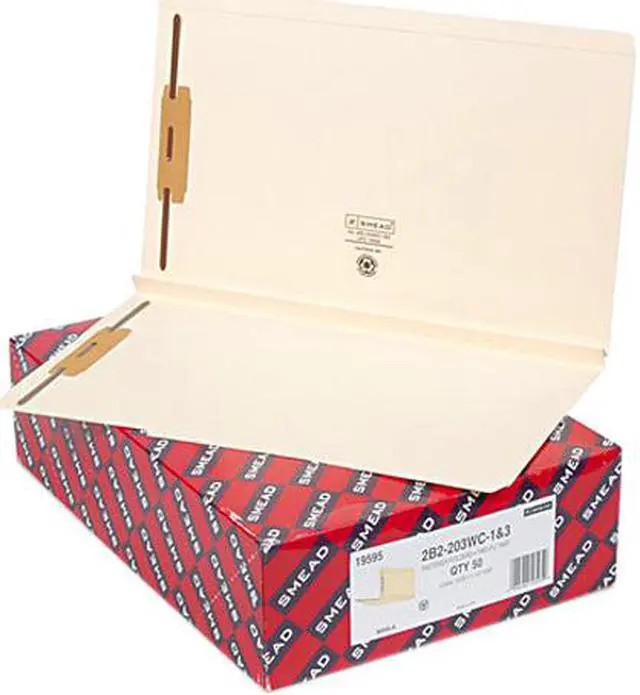 Main image of Smead 19595 1 1/2 Inch Expansion Folders, Two Fasteners, 1/3 Top Tab, Legal, Manila, 50/Box