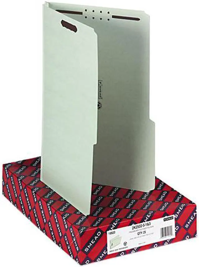 Main image of Smead 19920 Two Inch Expansion Fastener Folder, 2/5 Right Tab, Legal, Gray Green, 25/Box