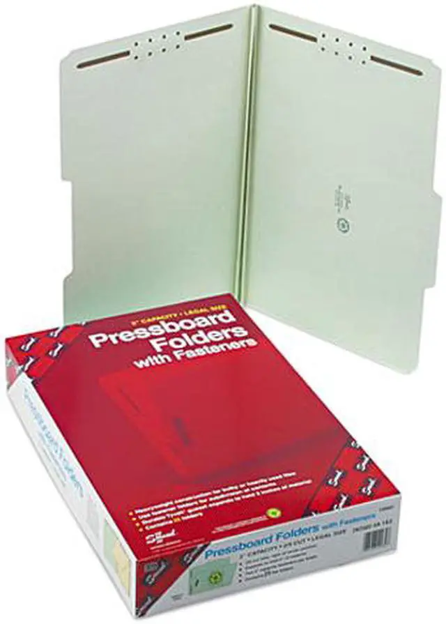 Main image of Smead 19982 Two Inch Expansion Fastener Folder, 2/5 Top Tab, Legal, Gray Green, 25/Box