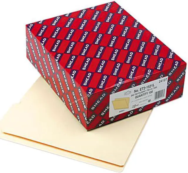 Main image of Smead 24127 Folders, 1/2 Cut Top, Reinforced End Tab, Letter, Manila, 100/Box