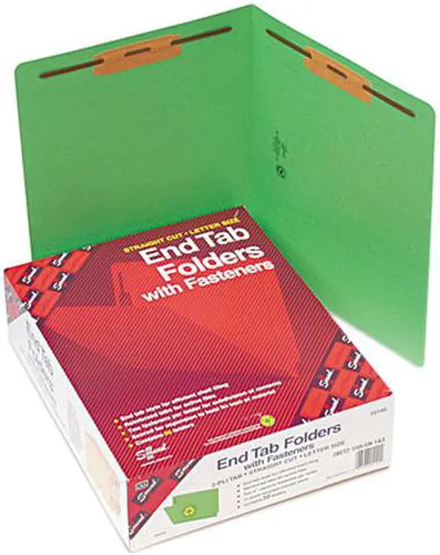Main image of Smead 25140 Two-Inch Capacity Fastener Folders, Straight Tab, Letter, Green, 50/Box