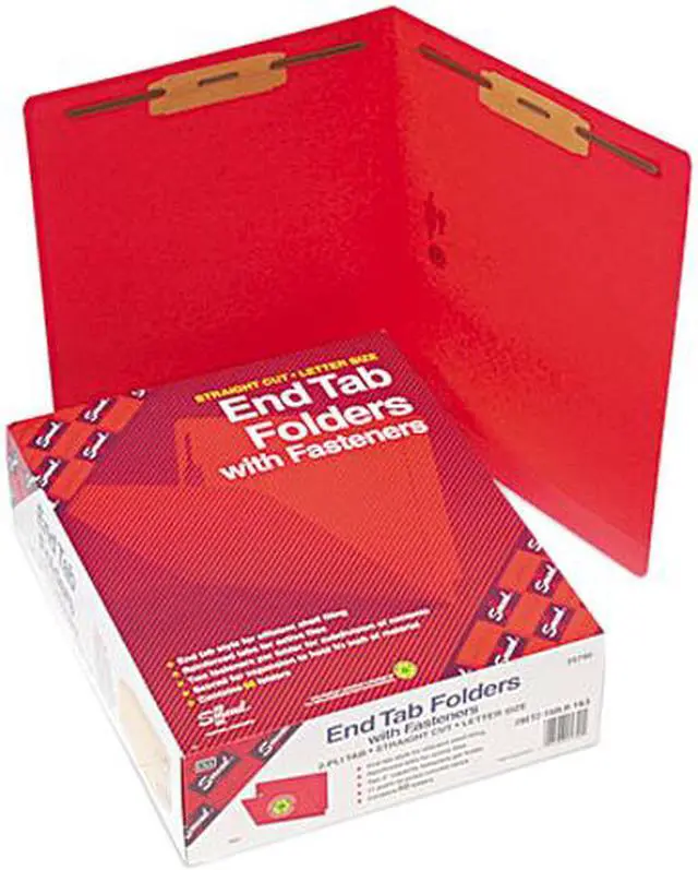 Main image of Smead 25740 Two-Inch Capacity Fastener Folders, Straight Tab, Letter, Red, 50/Box