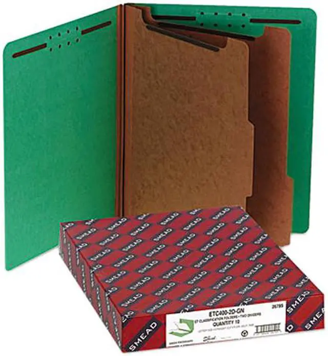 Main image of Smead 26785 Pressboard End Tab Classification Folders, Letter, Six-Section, Green, 10/Box