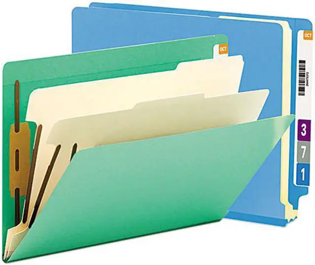 Main image of Smead 26836 Colored End Tab Classification Folders, Letter, Six-Section, Blue, 10/Box