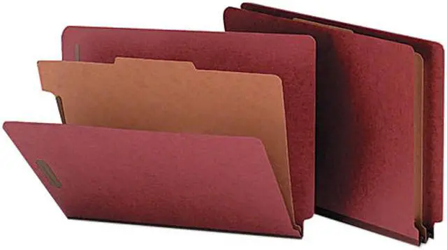 Main image of Smead 26855 Pressboard End Tab Classification Folders, Letter, Four-Section, Red, 10/Box