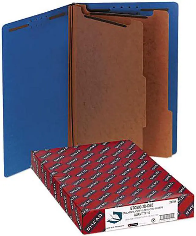 Main image of Smead 29784 Pressboard End Tab Classification Folders, Legal, Six-Section, Dark Blue, 10/Box
