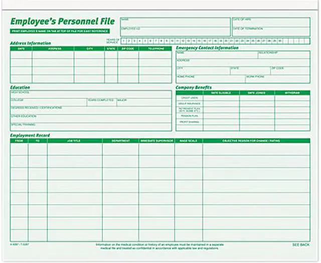 Main image of Tops 3287 Employee Record File Folders, Straight Cut, Letter, Green, 20/Pack