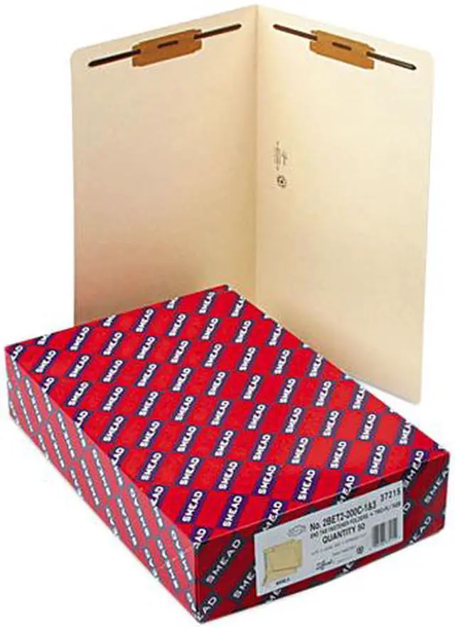 Main image of Smead 37215 Heavyweight Folders, Two Fasteners, End Tab, Legal, 14 Point Manila, 50/Box