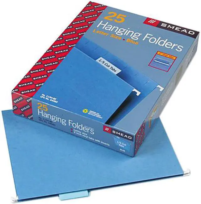 Main image of Smead 64060 Hanging File Folders, 1/5 Tab, 11 Point Stock, Letter, Blue, 25/Box