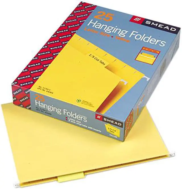Main image of Smead 64069 Hanging File Folders, 1/5 Tab, 11 Point Stock, Letter, Yellow, 25/Box