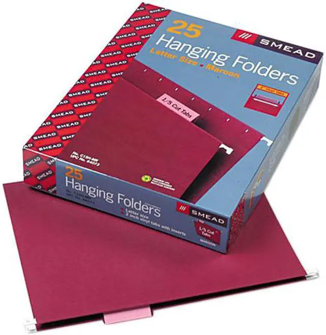 Main image of Smead 64073 Hanging File Folders, 1/5 Tab, 11 Point Stock, Letter, Maroon, 25/Box