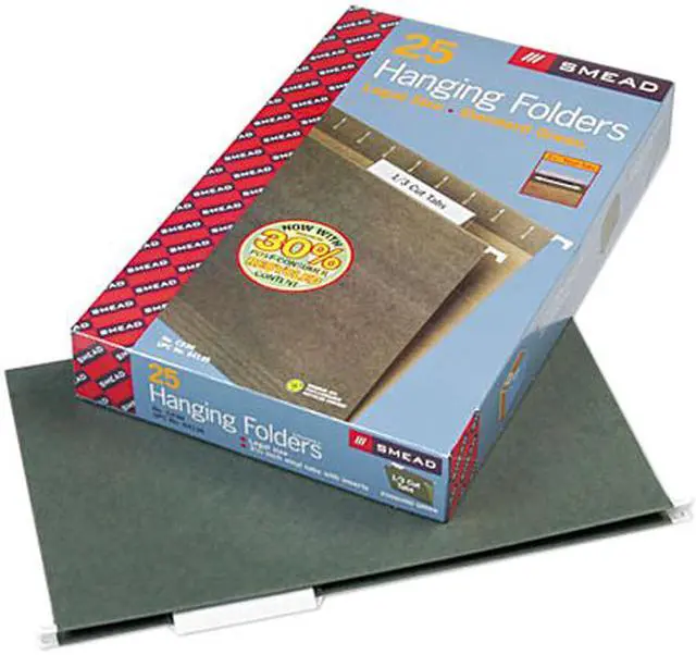 Main image of Smead 64135 Hanging Folders, 1/3 Tab, 11 Point Stock, Legal, Green, 25/Box