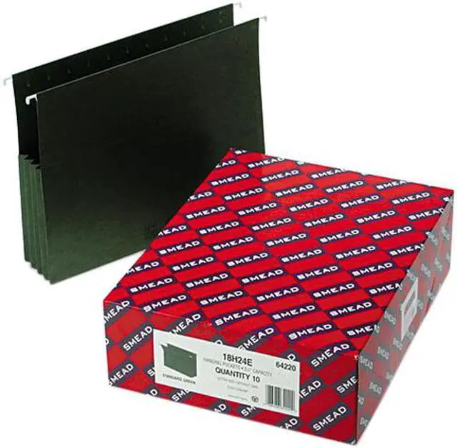 Main image of Smead 64220 3 1/2 Inch Hanging File Pockets with Sides, Letter, Standard Green, 10/Box