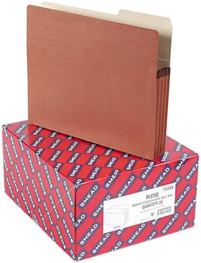 Main image of Smead 73088 3 1/2 Inch Expansion Drop Front Pocket, 2/5 Tab, Letter, Manila/Redrope, 25/Box