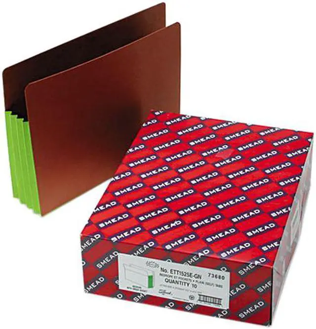Main image of Smead 73680 3 1/2 Inch Expansion File PocketsStraight Tab, Letter, Green/Redrope, 10/Box