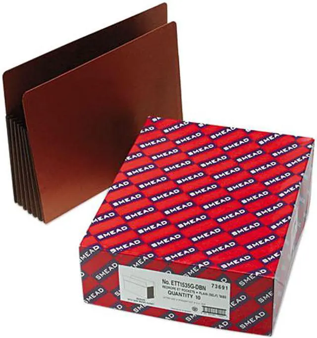 Main image of Smead 73691 5 1/4 Inch Expansion File PocketsStraight Tab, Letter, Brown/Redrope, 10/Box