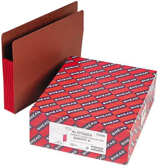 Main image of Smead 73696 5 1/4 Inch Expansion File PocketsStraight Tab, Letter, Red/Redrope, 10/Box