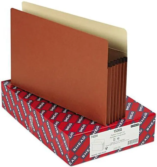 Main image of Smead 74234 5 1/4 Inch Expansion File Pockets, Straight Tab, Legal, Manila/Redrope, 10/Box