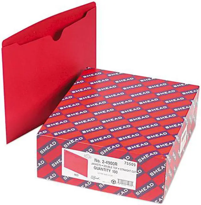Main image of Smead 75509 File Jackets, Reinforced Double-Ply Tab, Letter, 11 Point Stock, Red, 100/Box