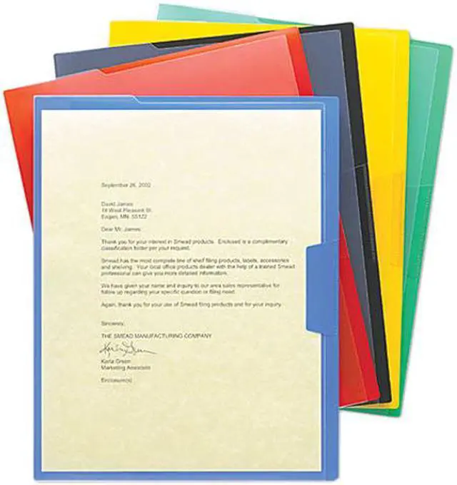 Main image of Smead 85740 Clear-Front Project Jackets, Letter, Poly, Black/Blue/Green/Red/Yellow, 5/Pack