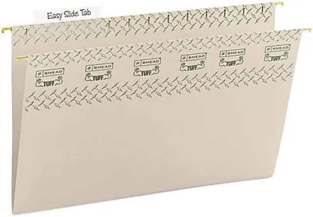 Main image of Smead 64093 Steel Gray TUFF Hanging Folders with Easy Slide Tab - 8.50" Width x 14" Length Sheet Size - 1/3 Tab Cut - Assorted Position Tab Location - Steel Gray - 18 / Box, 1 Box