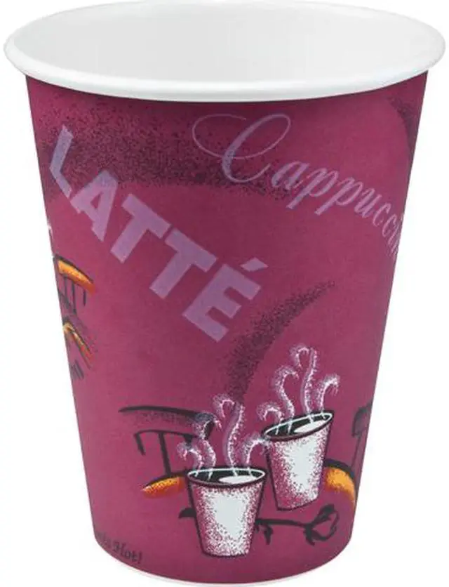 Main image of Solo Cup 412SIN-0041 Solo Bistro Design Hot Drink Cups, Paper, 12oz, Maroon, 50/Pack