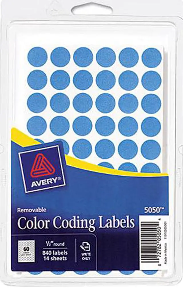 Main image of Avery 05050 Removable Self-Adhesive Color-Coding Labels, 1/2in dia, Light Blue, 840/Pack