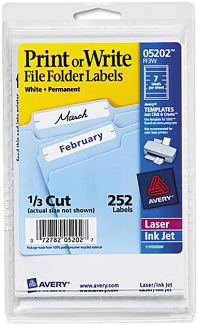 Main image of Avery 05202 Print or Write File Folder Labels, 11/16 x 3-7/16, White, 252/Pack