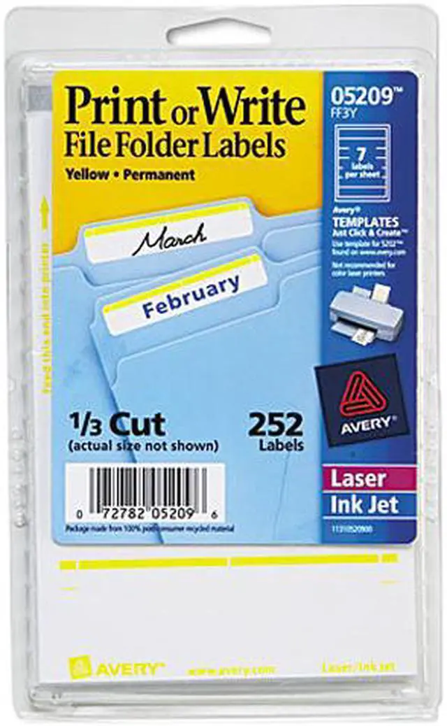 Main image of Avery 05209 Print or Write File Folder Labels, 11/16 x 3-7/16, White/Yellow Bar, 252/Pack