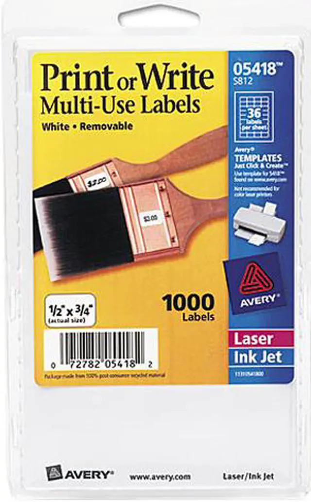 Main image of Avery 05418 Print or Write Removable Multi-Use Labels, 1/2 x 3/4, White, 1000/Pack
