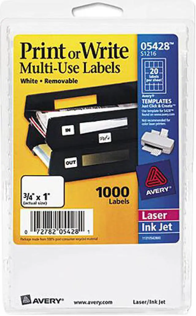 Main image of Avery 05428 Print or Write Removable Multi-Use Labels, 3/4 x 1, White, 1000/Pack