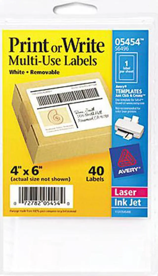 Main image of Avery 05454 Print or Write Removable Multi-Use Labels, 4 x 6, White, 40/Pack