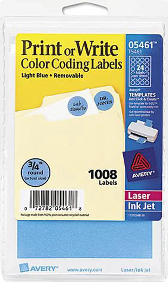 Main image of Avery 05461 Print or Write Removable Color-Coding Labels, 3/4in dia, Light Blue, 1008/Pack