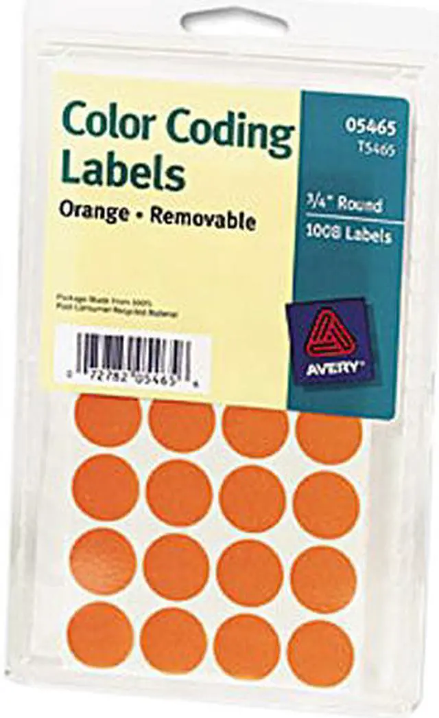 Main image of Avery 05465 Print or Write Removable Color-Coding Labels, 3/4in dia, Orange, 1008/Pack