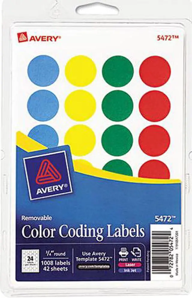 Main image of Avery 05472 Print or Write Removable Color-Coding Labels, 3/4in dia, Assorted, 1008/Pack