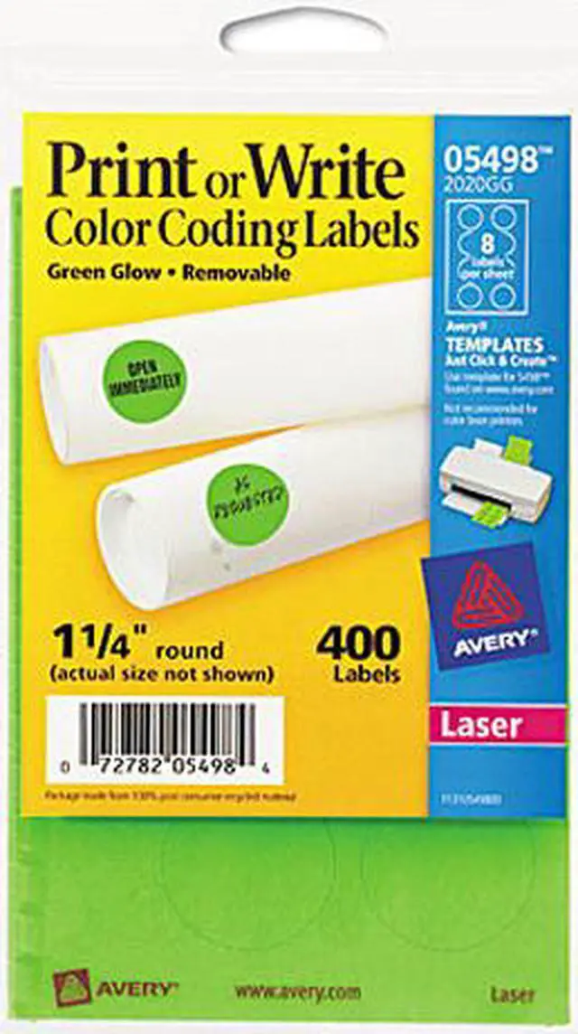 Main image of Avery 05498 Print or Write Removable Color-Coding Labels, 1-1/4in dia, Neon Green, 400/Pack