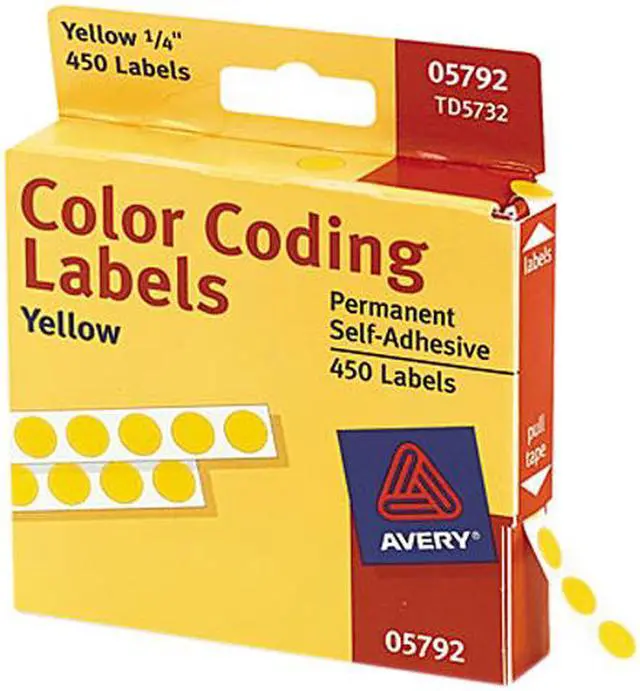 Main image of Avery 05792 Permanent Self-Adhesive Color-Coding Labels, 1/4in dia, Yellow, 450/Pack