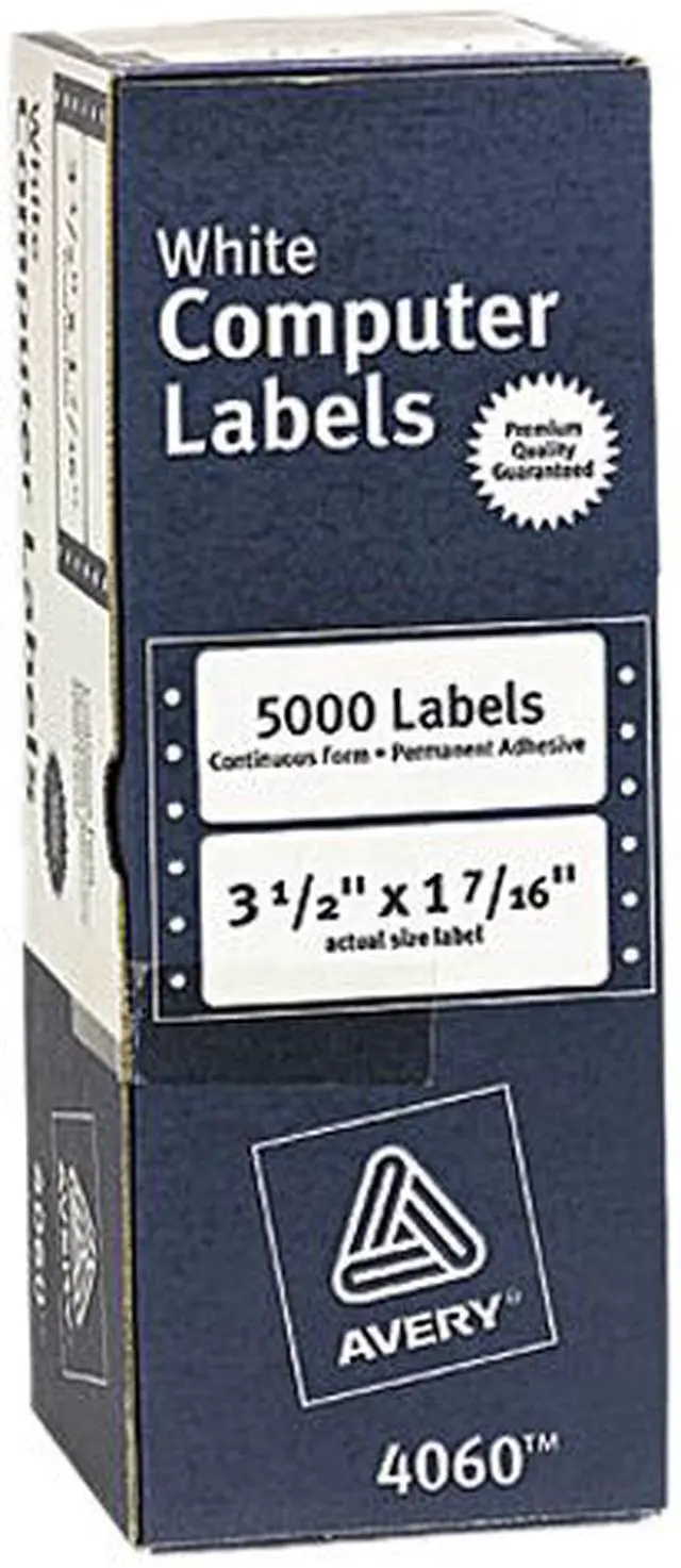 Main image of Avery 4060 Dot Matrix Printer Address Labels, 1 Across, 1-7/16 x 3-1/2, White, 5000/Box